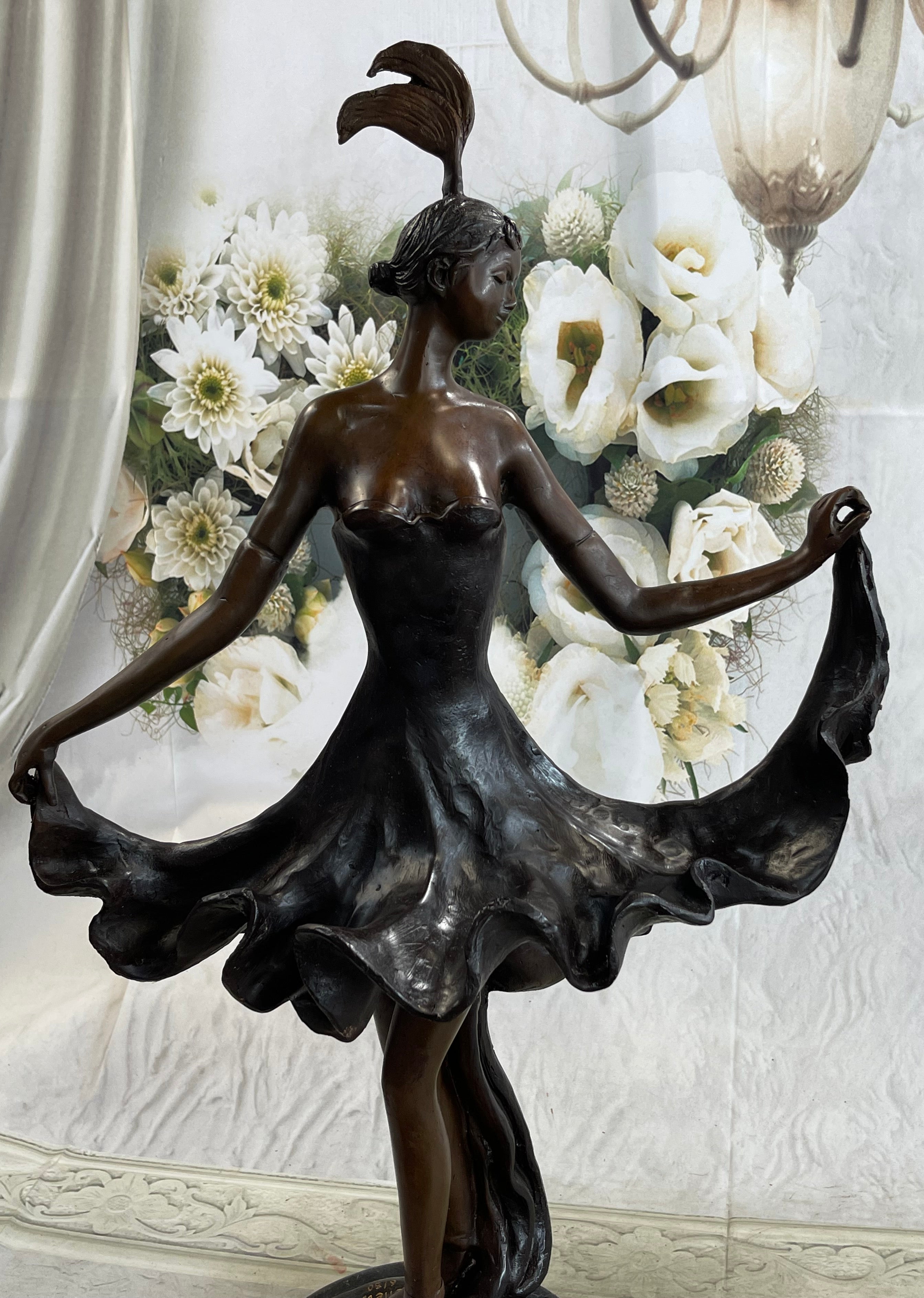 Tall Classic Dancer Signed Chiparus Bronze Sculpture NR