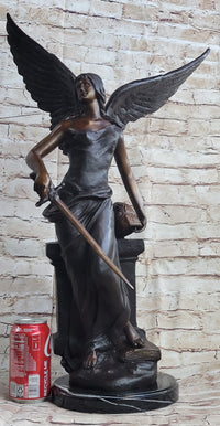 Female Archangel Winged Angel w/ Sword Bronze Sculpture