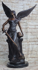 Female Archangel Winged Angel w/ Sword Bronze Sculpture