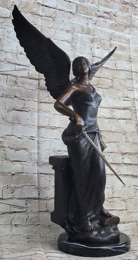 Female Archangel Winged Angel w/ Sword Bronze Sculpture