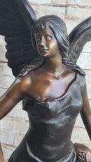 Female Archangel Winged Angel w/ Sword Bronze Sculpture