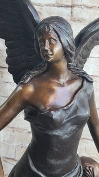 Female Archangel Winged Angel w/ Sword Bronze Sculpture