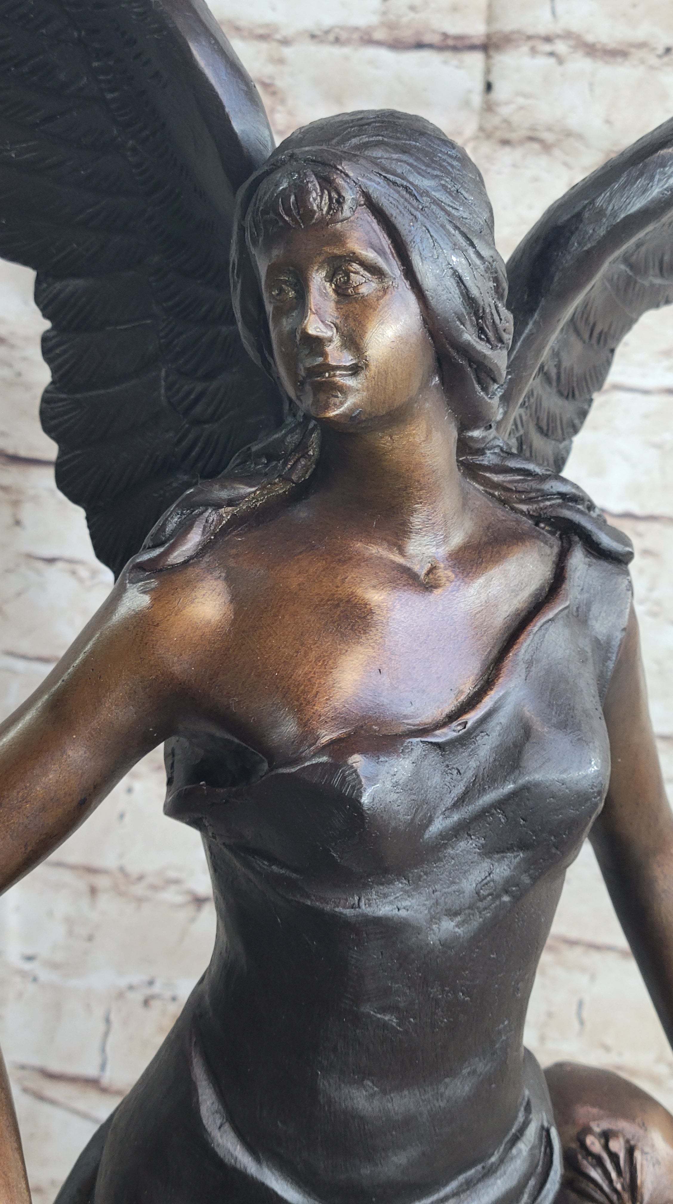 Female Archangel Winged Angel w/ Sword Bronze Sculpture