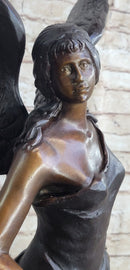 Female Archangel Winged Angel w/ Sword Bronze Sculpture