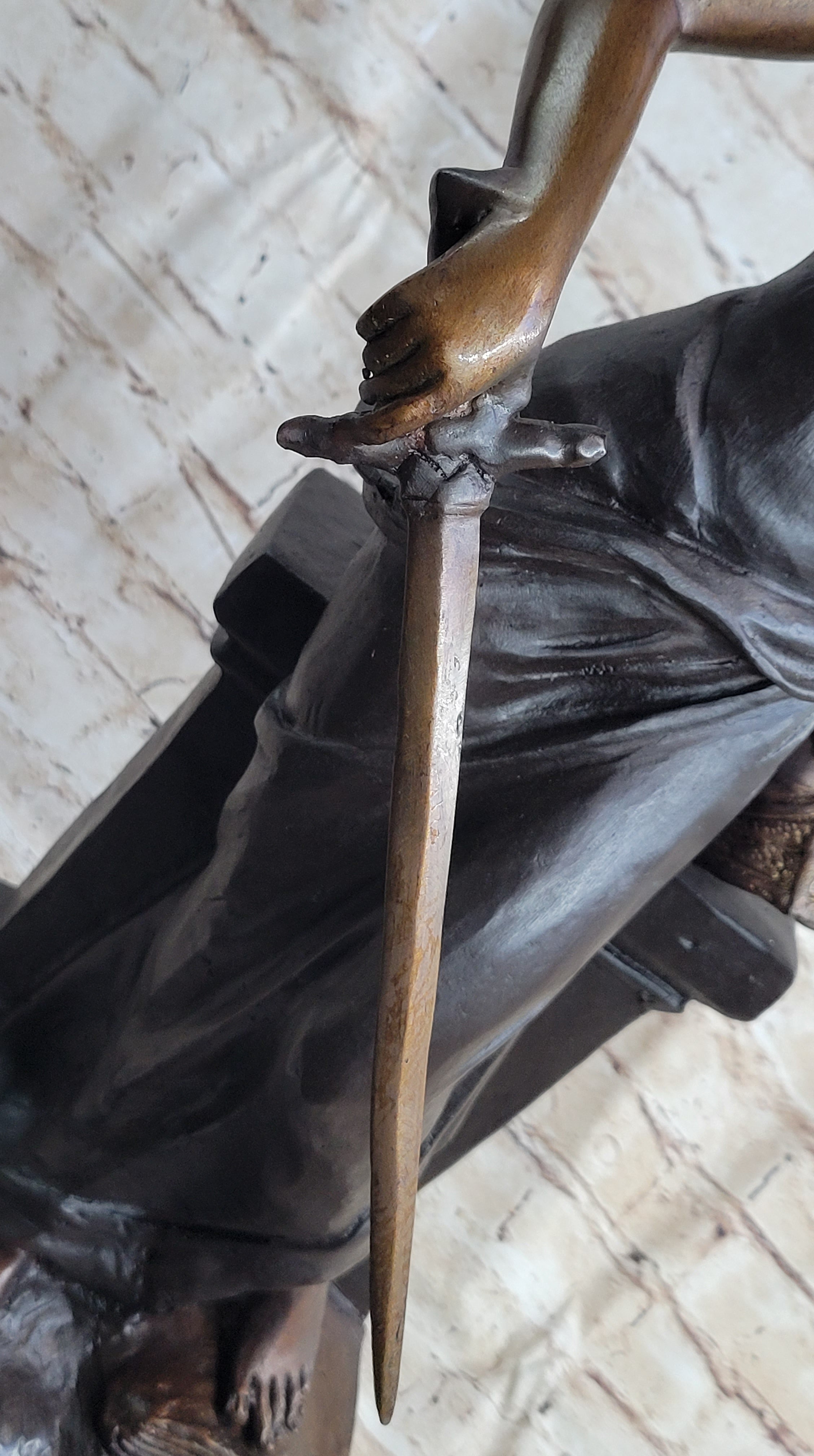 Female Archangel Winged Angel w/ Sword Bronze Sculpture