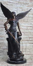 Female Archangel Winged Angel w/ Sword Bronze Sculpture