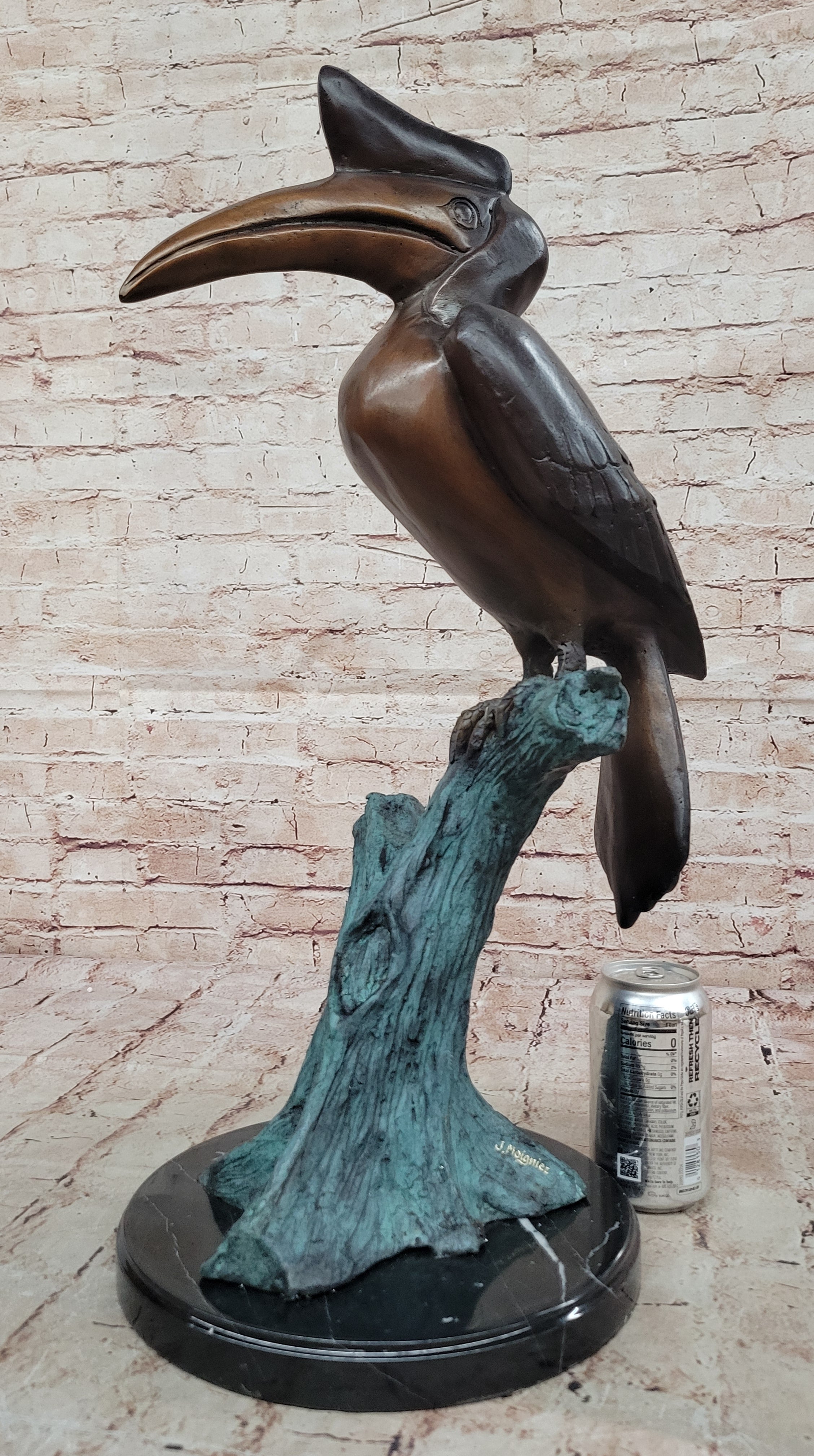 Bronze Hornbill Bird Sculpture by J. Moigniez