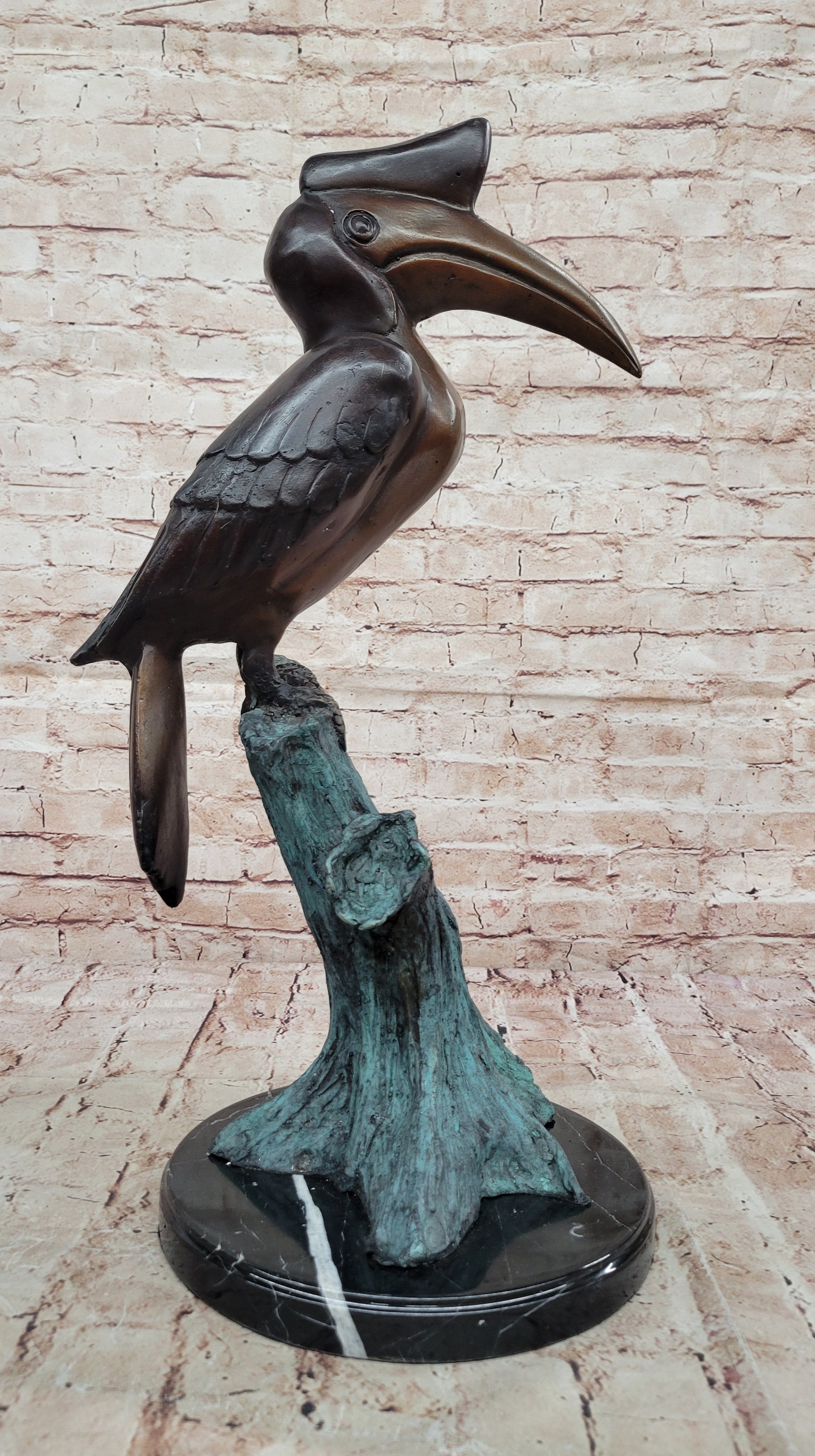 Bronze Hornbill Bird Sculpture by J. Moigniez