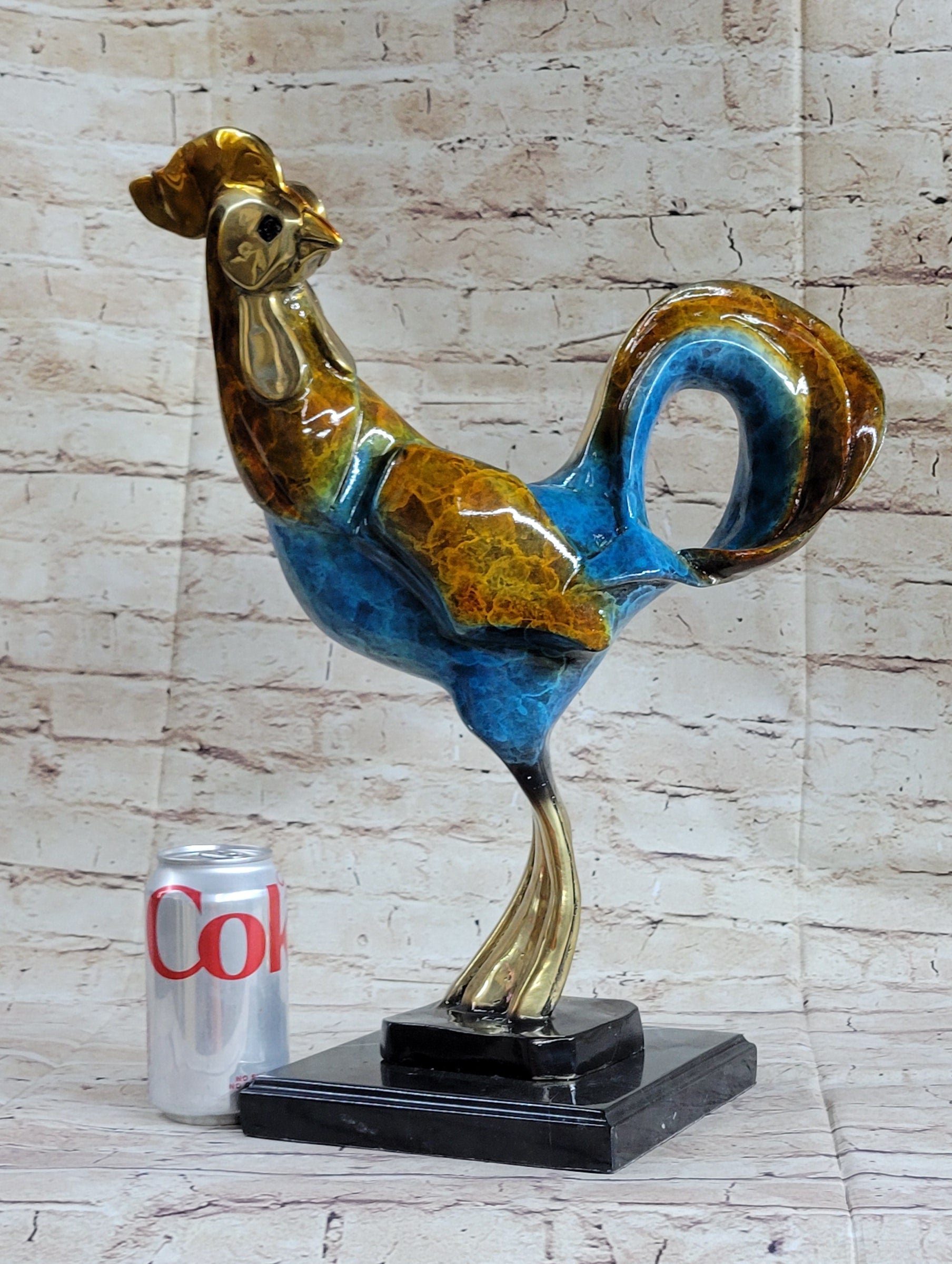LTD Edition Rooster Patina Gilt Bronze Sculpture