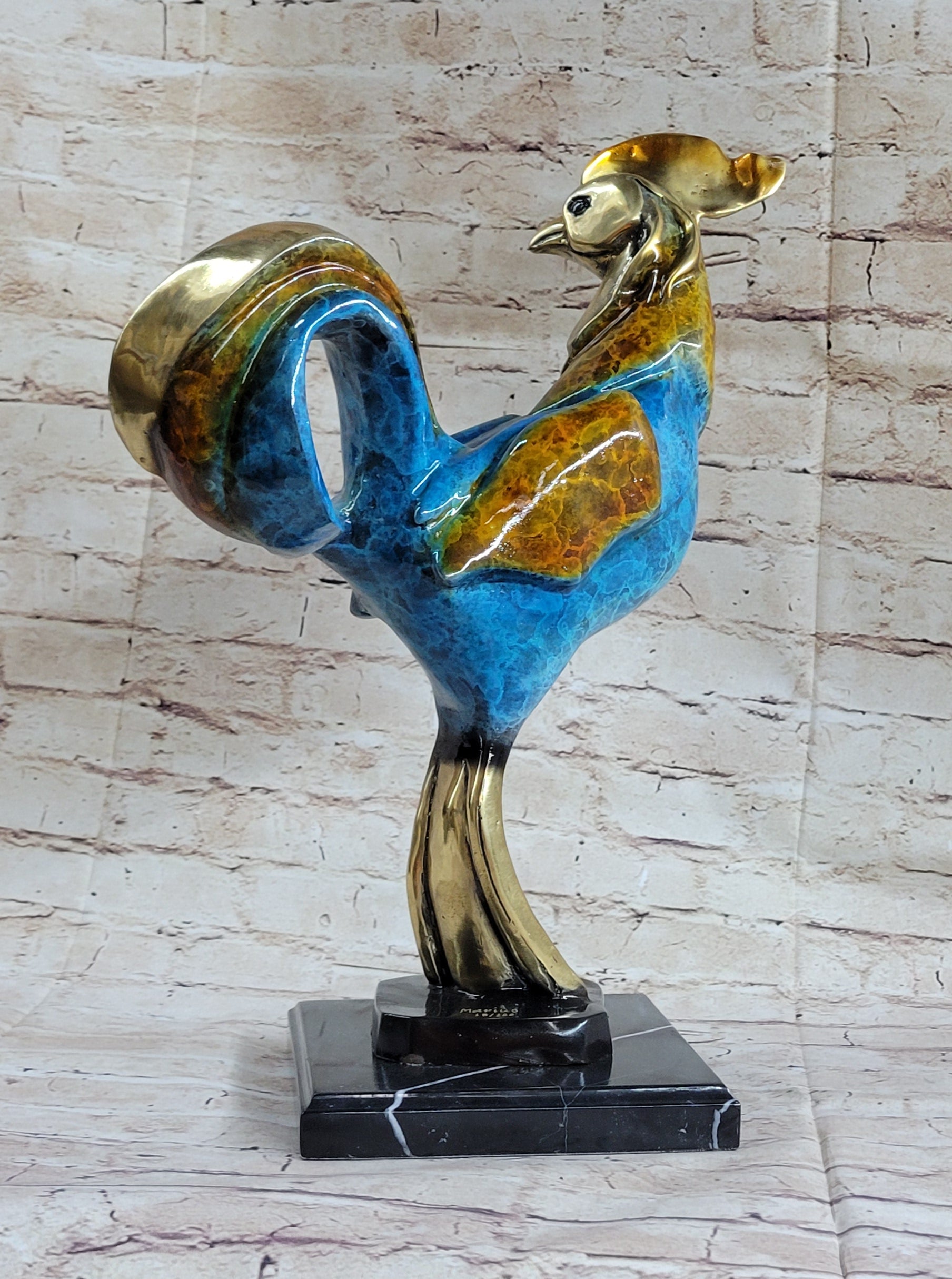 LTD Edition Rooster Patina Gilt Bronze Sculpture
