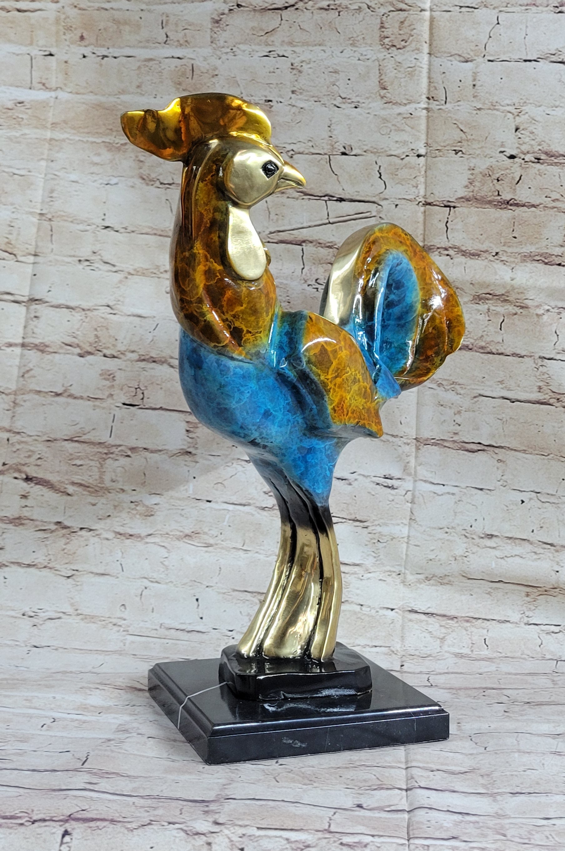 LTD Edition Rooster Patina Gilt Bronze Sculpture