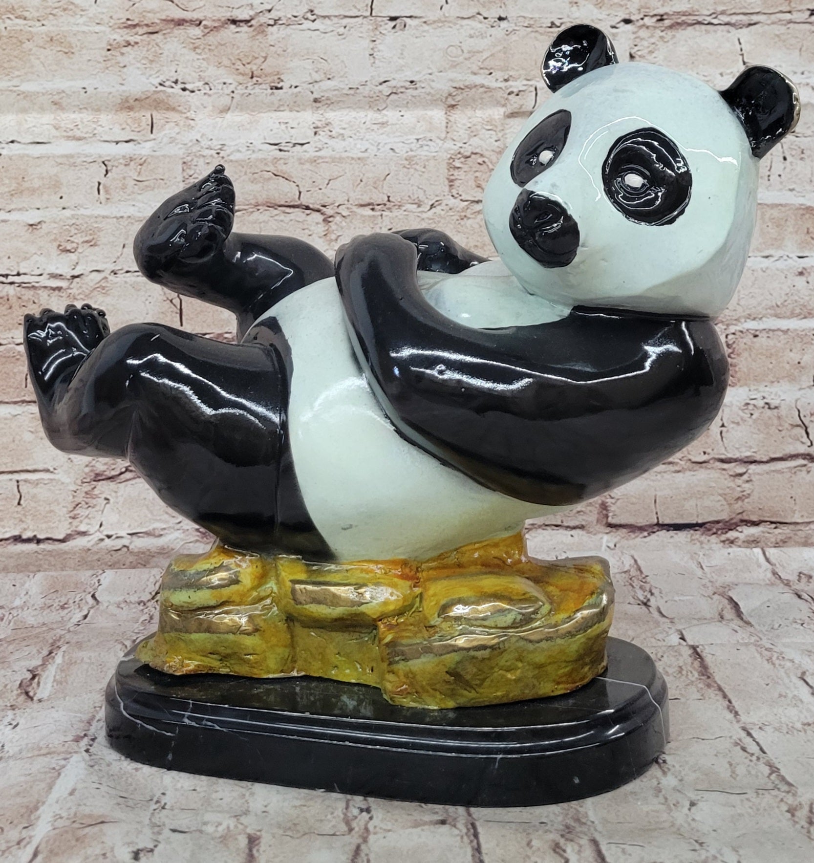 Signed & Numbered Colorful Bronze Lazy Chinese Panda Sculpture