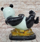 Signed & Numbered Colorful Bronze Lazy Chinese Panda Sculpture