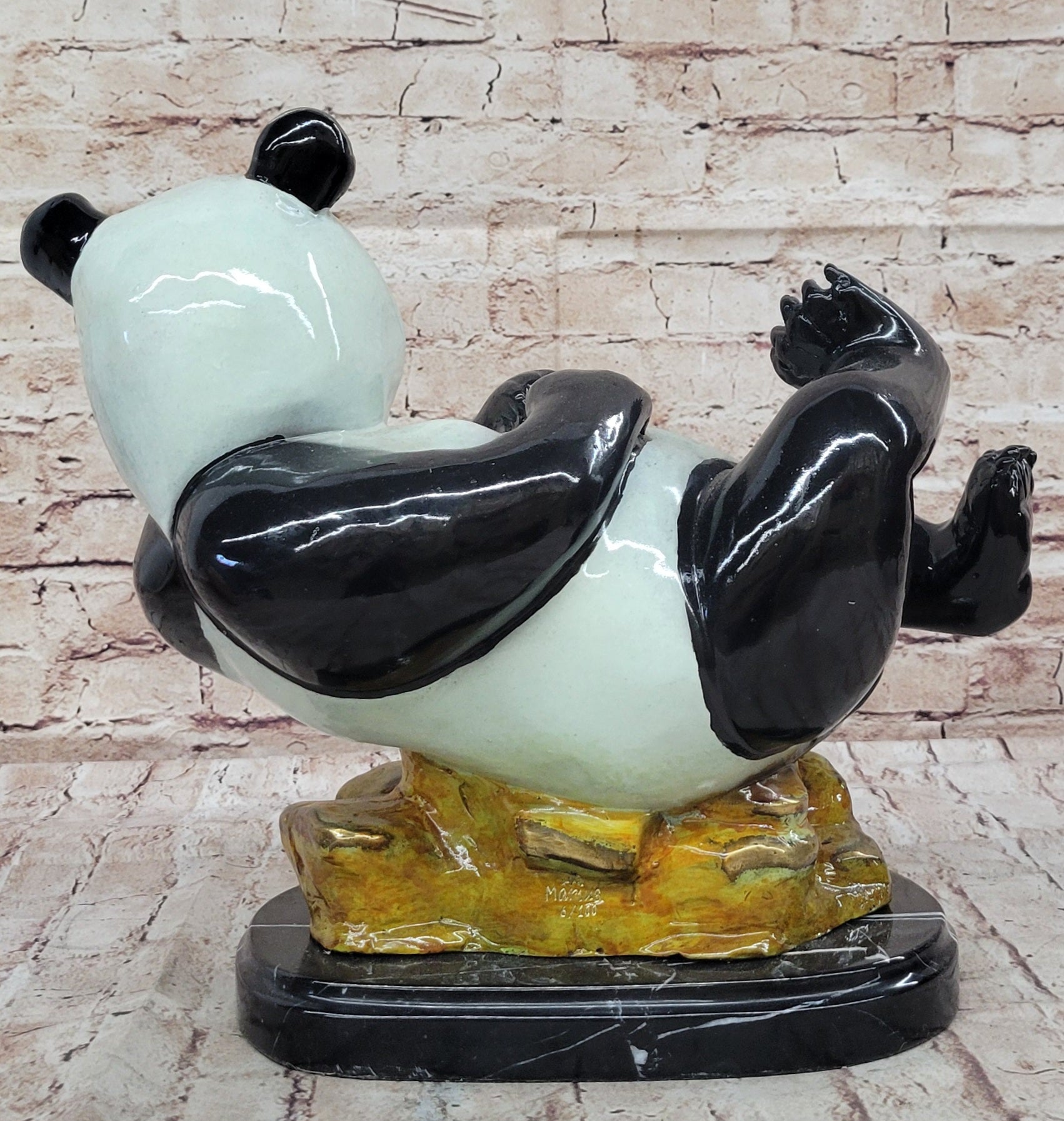Signed & Numbered Colorful Bronze Lazy Chinese Panda Sculpture