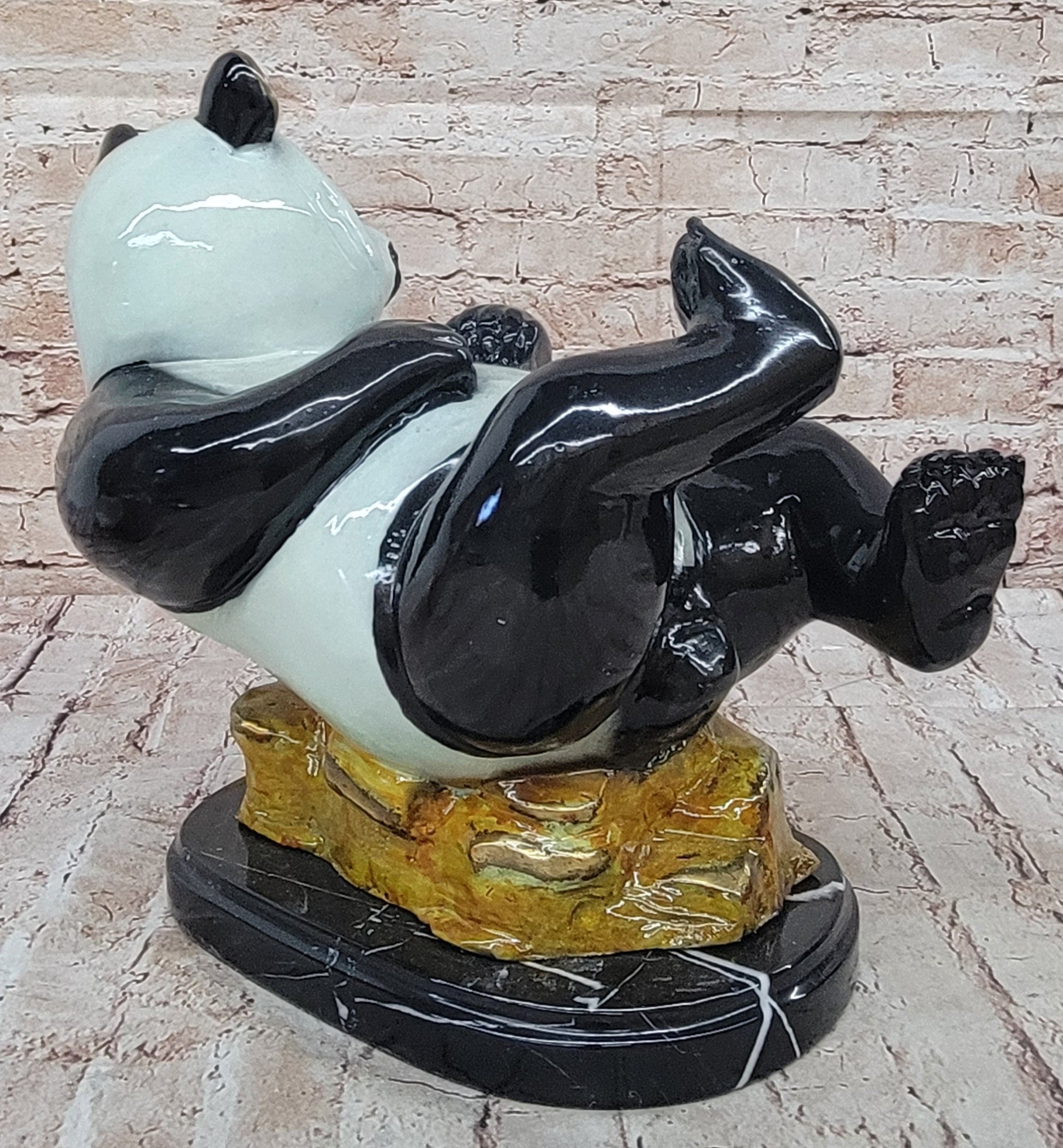 Signed & Numbered Colorful Bronze Lazy Chinese Panda Sculpture