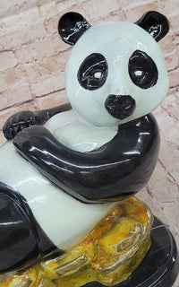 Signed & Numbered Colorful Bronze Lazy Chinese Panda Sculpture