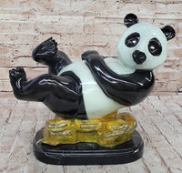 Signed & Numbered Colorful Bronze Lazy Chinese Panda Sculpture