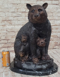 Mother Bear and Cubs - Bronze Sculpture Signed Art Moigniez