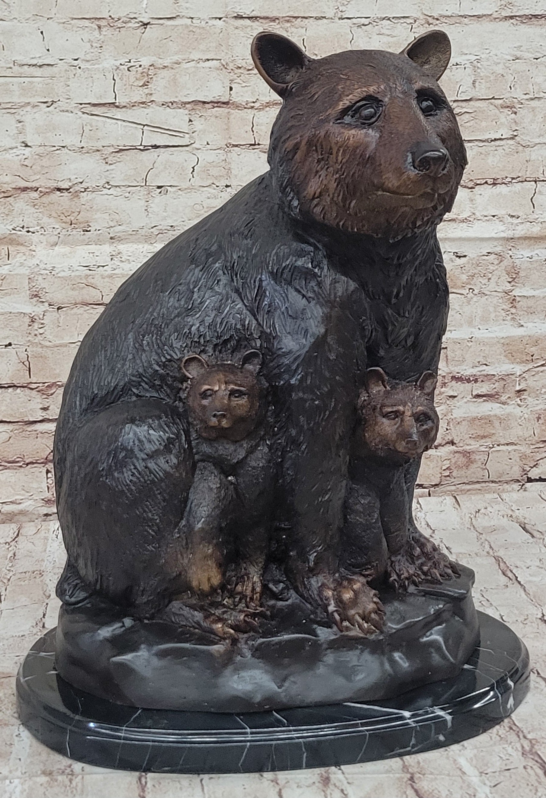 Mother Bear and Cubs - Bronze Sculpture Signed Art Moigniez