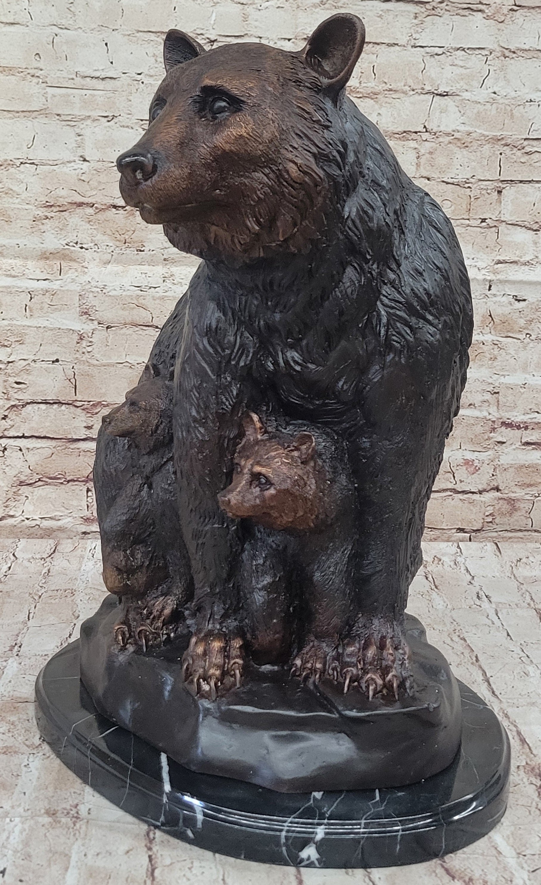 Mother Bear and Cubs - Bronze Sculpture Signed Art Moigniez
