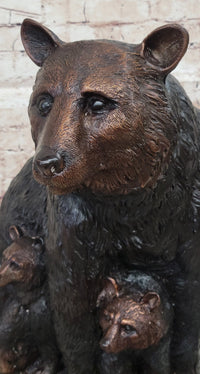 Mother Bear and Cubs - Bronze Sculpture Signed Art Moigniez