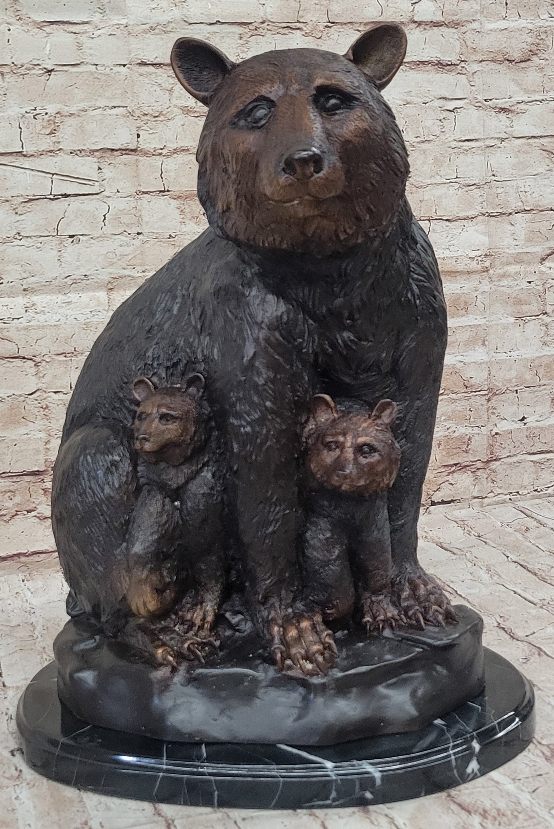 Mother Bear and Cubs - Bronze Sculpture Signed Art Moigniez