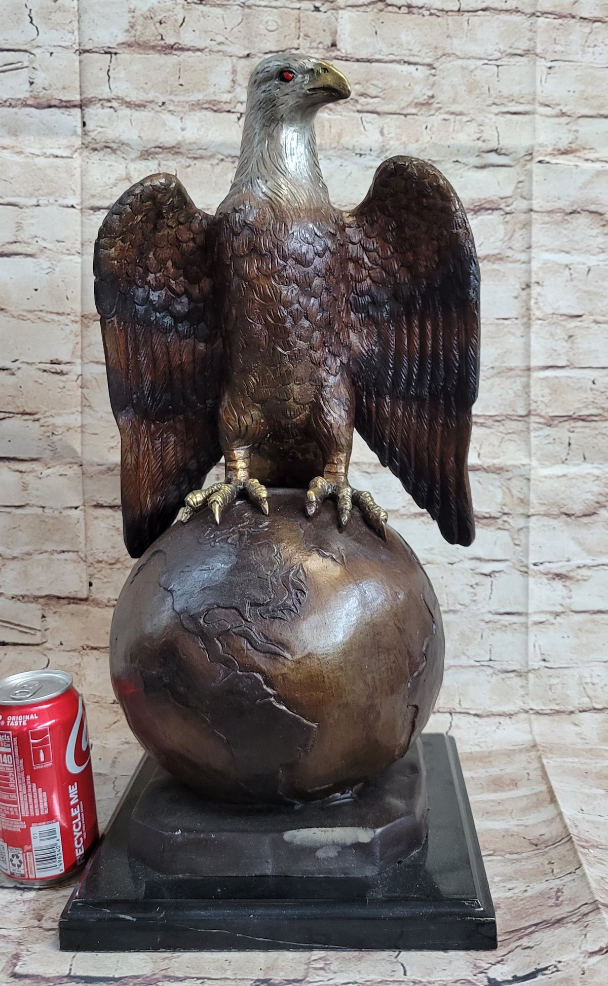 American Bald Eagle Perched on Globe Bronze Sculpture