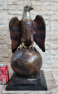 American Bald Eagle Perched on Globe Bronze Sculpture