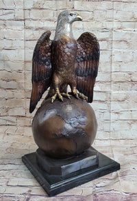 American Bald Eagle Perched on Globe Bronze Sculpture