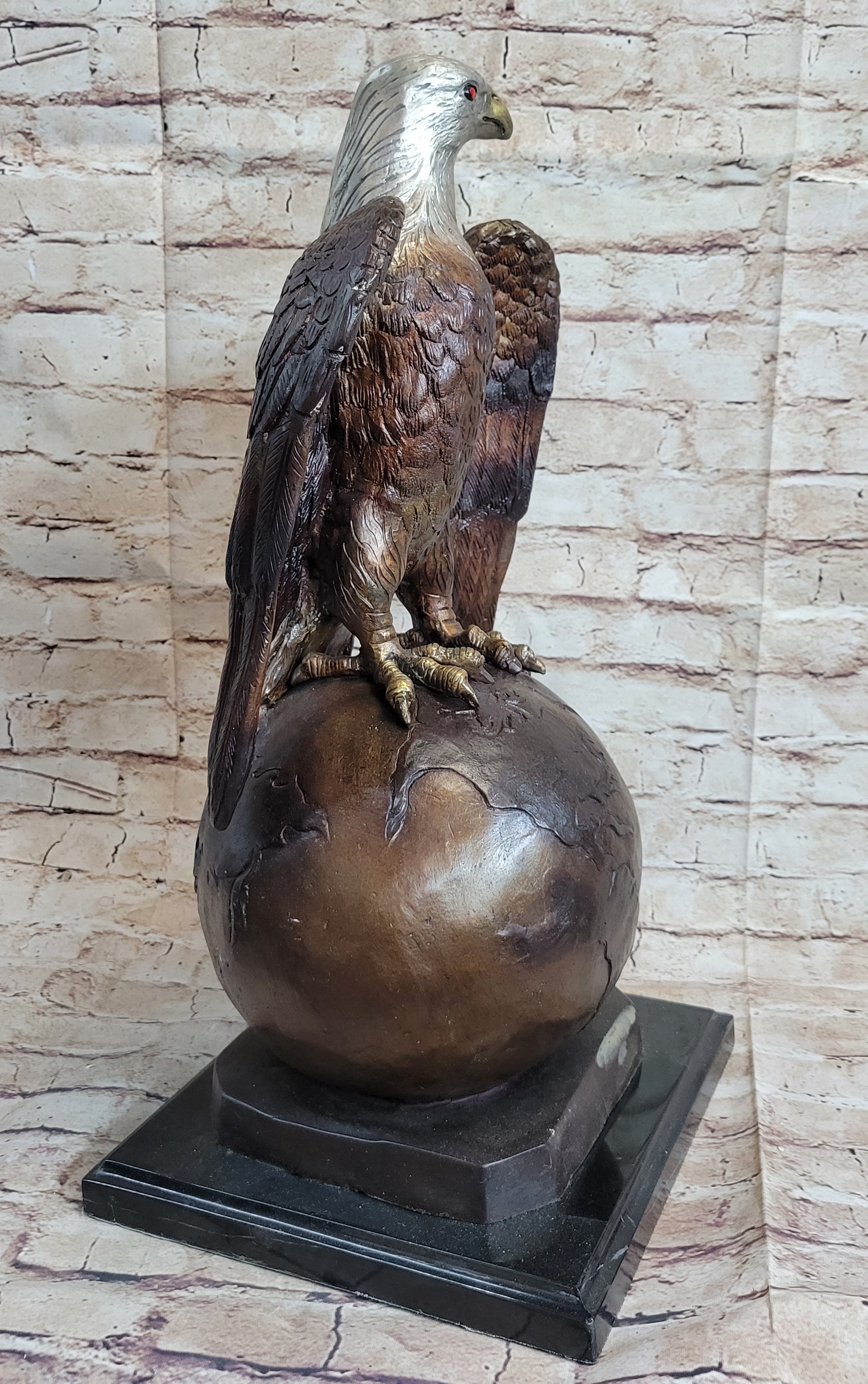 American Bald Eagle Perched on Globe Bronze Sculpture