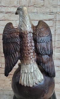 American Bald Eagle Perched on Globe Bronze Sculpture