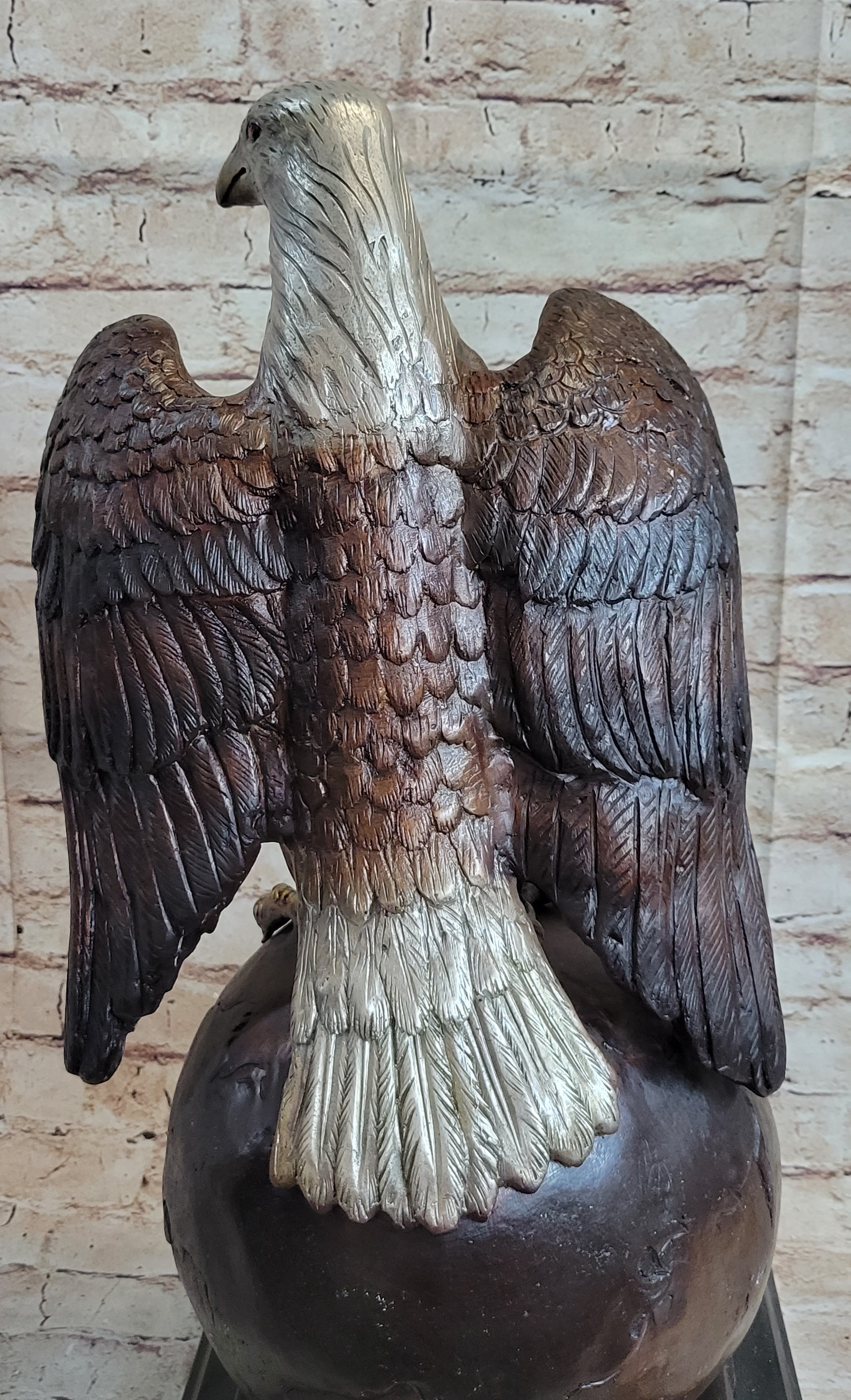 American Bald Eagle Perched on Globe Bronze Sculpture