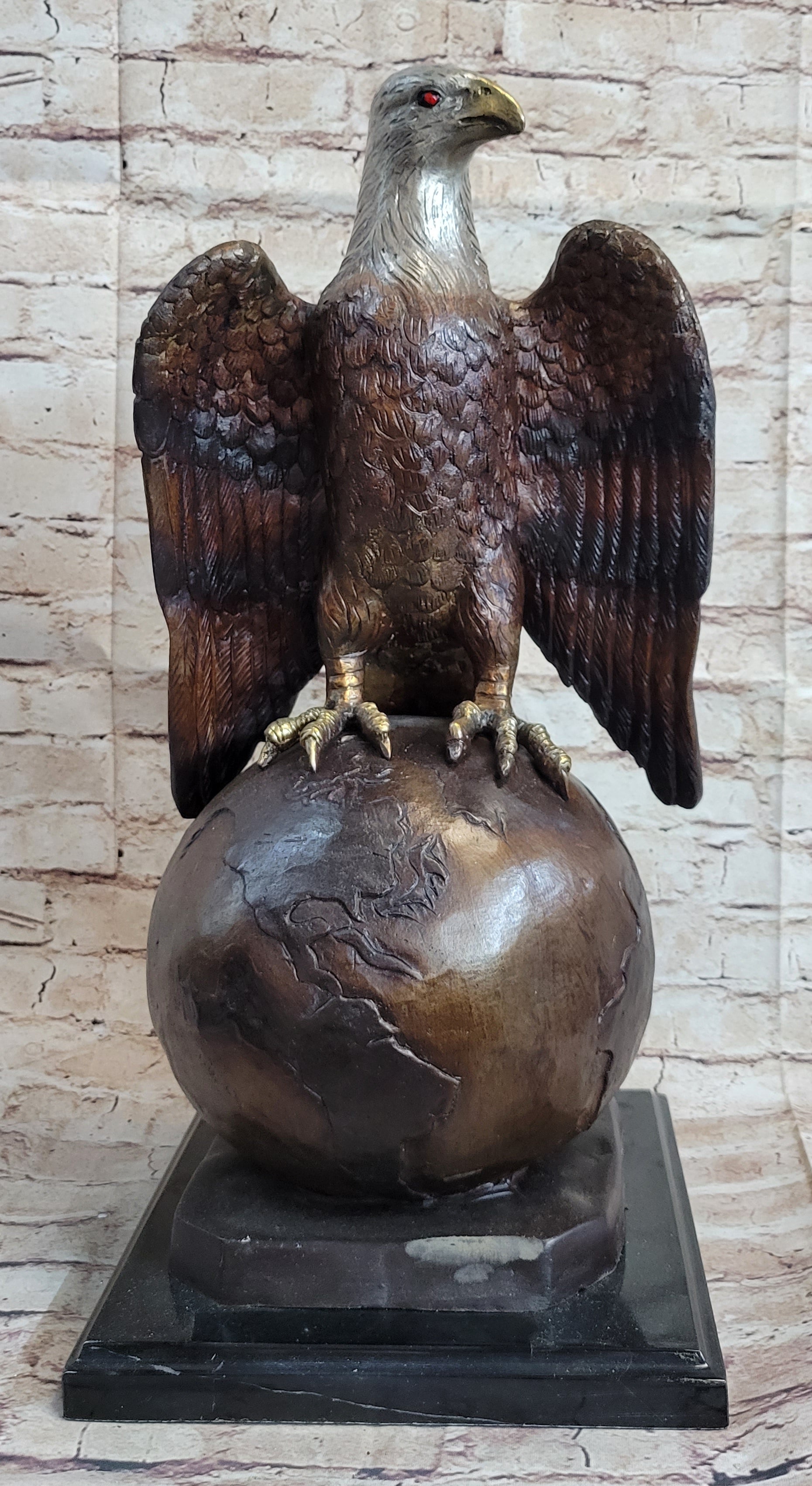 American Bald Eagle Perched on Globe Bronze Sculpture