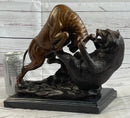 Bull vs Bear Bronze Metal Sculpture Stock Market 10" x 13"