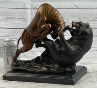 Bull vs Bear Bronze Metal Sculpture Stock Market 10" x 13"