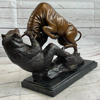 Bull vs Bear Bronze Metal Sculpture Stock Market 10" x 13"