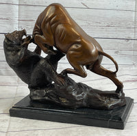 Bull vs Bear Bronze Metal Sculpture Stock Market 10" x 13"