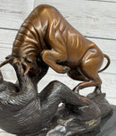 Bull vs Bear Bronze Metal Sculpture Stock Market 10" x 13"