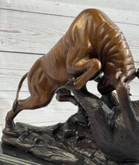 Bull vs Bear Bronze Metal Sculpture Stock Market 10" x 13"
