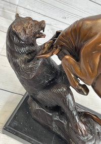 Bull vs Bear Bronze Metal Sculpture Stock Market 10" x 13"