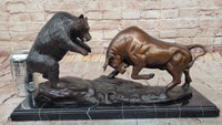 Bull vs Bear Stock Market Bronze Sculpture 9.5" x 17"