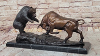 Bull vs Bear Stock Market Bronze Sculpture 9.5" x 17"
