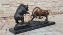 Bull vs Bear Stock Market Bronze Sculpture 9.5" x 17"