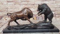 Bull vs Bear Stock Market Bronze Sculpture 9.5" x 17"