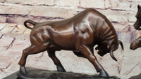 Bull vs Bear Stock Market Bronze Sculpture 9.5" x 17"