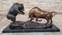 Bull vs Bear Stock Market Bronze Sculpture 9.5" x 17"