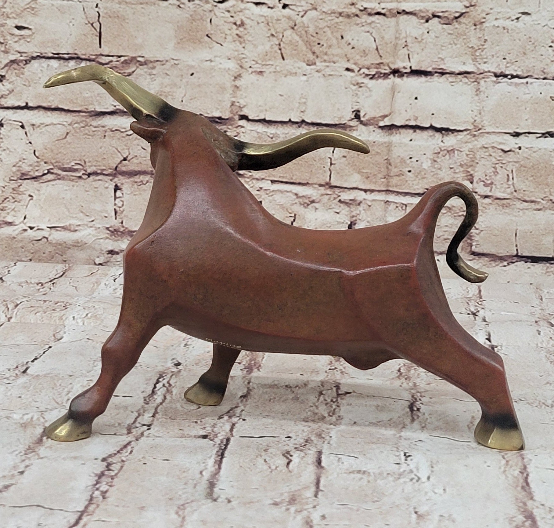 Abstract Bronze Longhorn Cattle Bull Sculpture Signed & Numbered
