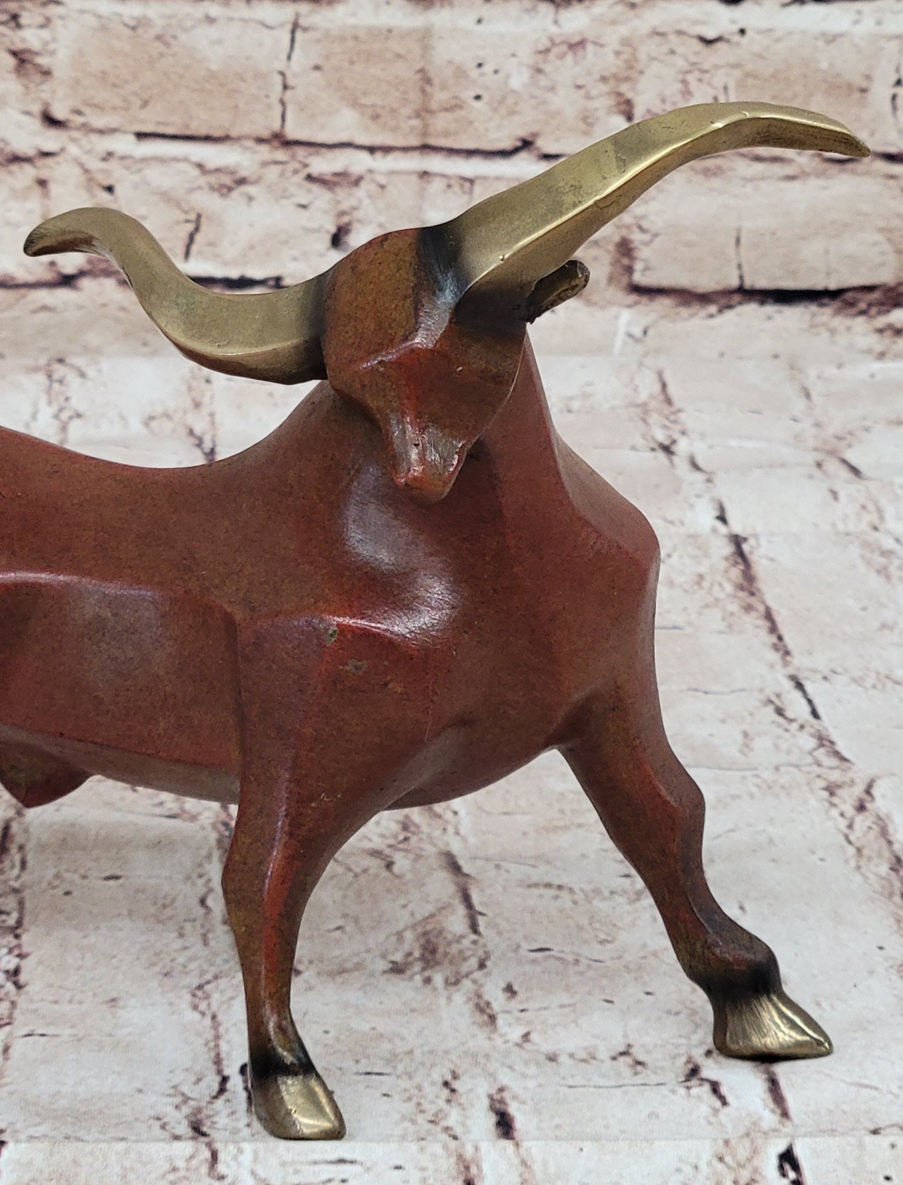 Abstract Bronze Longhorn Cattle Bull Sculpture Signed & Numbered