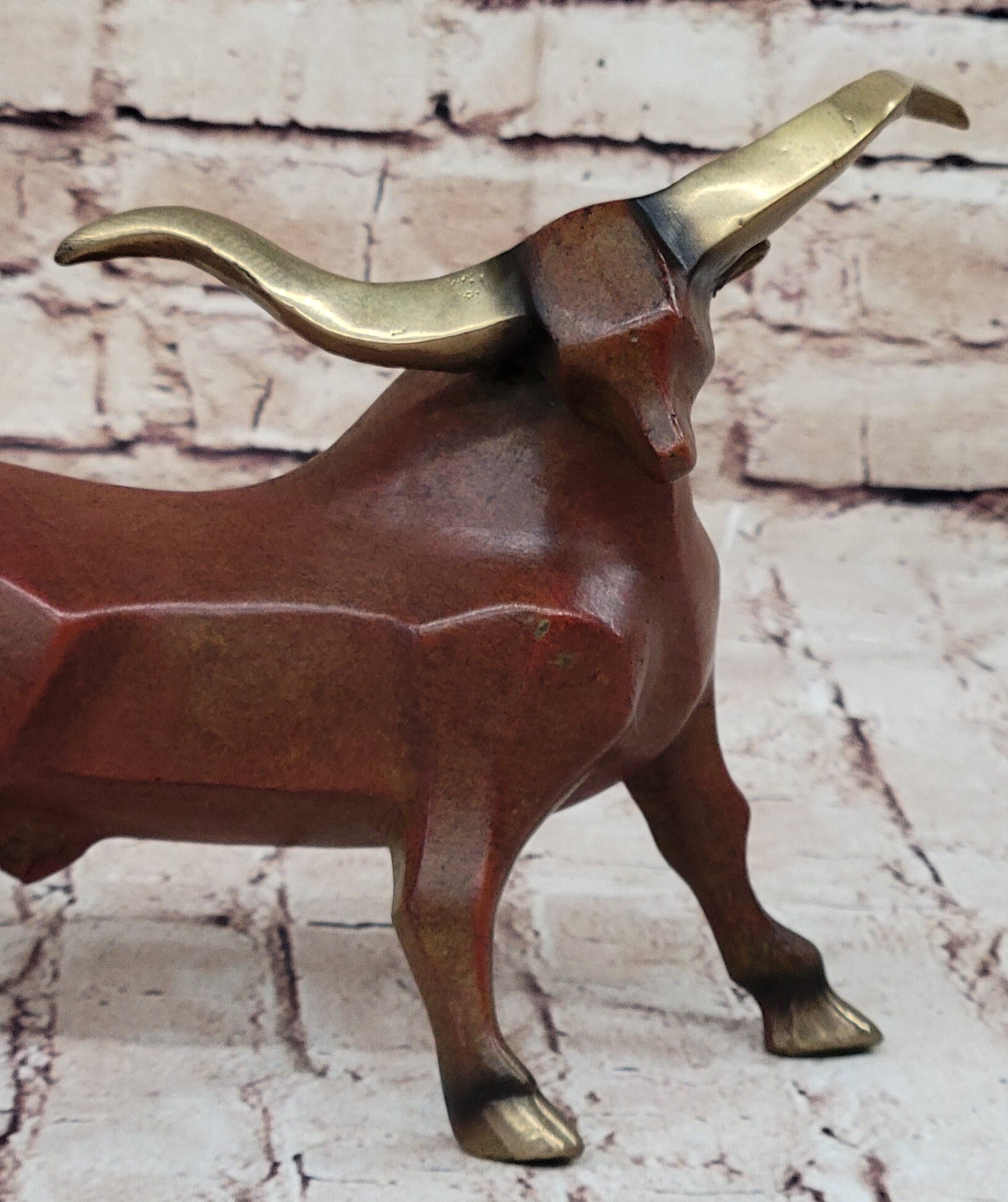 Abstract Bronze Longhorn Cattle Bull Sculpture Signed & Numbered