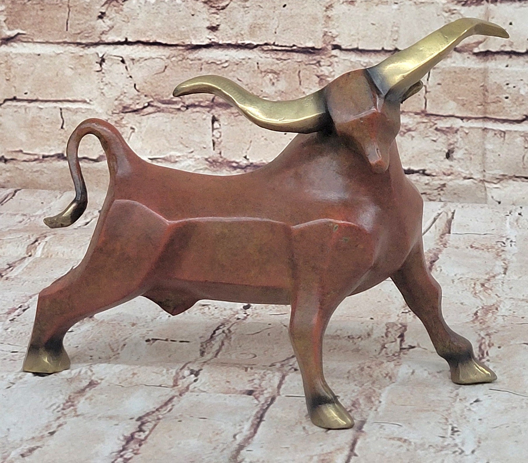 Abstract Bronze Longhorn Cattle Bull Sculpture Signed & Numbered